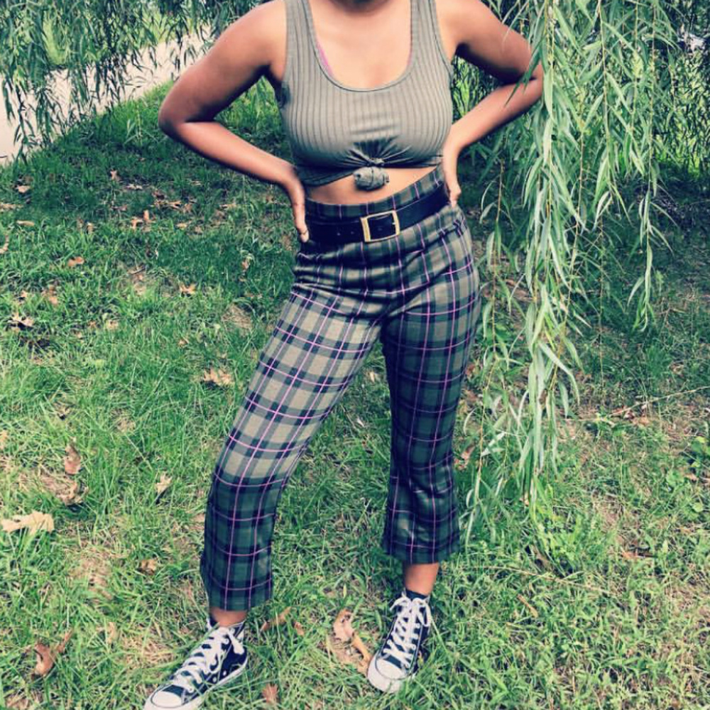 Wide rib scoop tank & Plaid kick borrowed pants